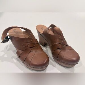 Korks by Kork-Ease Wynne Brown Vegan Leather Clog Mule Platforms